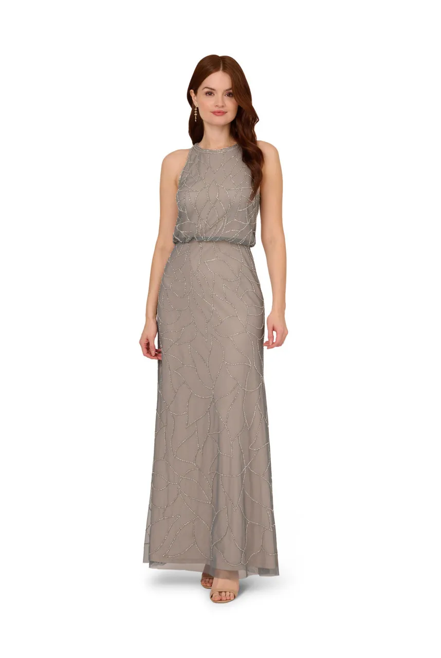 ADRIANNA PAPELL Bead halter blouson dress 
                         
                     
                