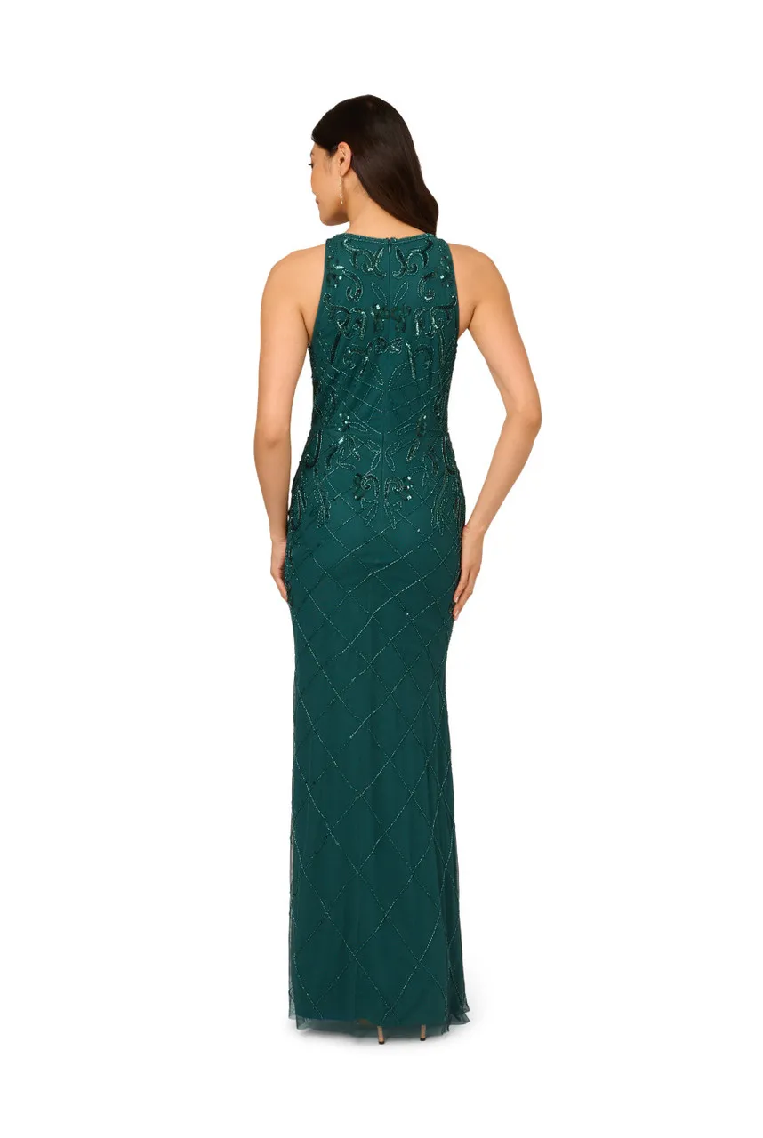 ADRIANNA PAPELL Bead halter long dress 
                         
                     
                