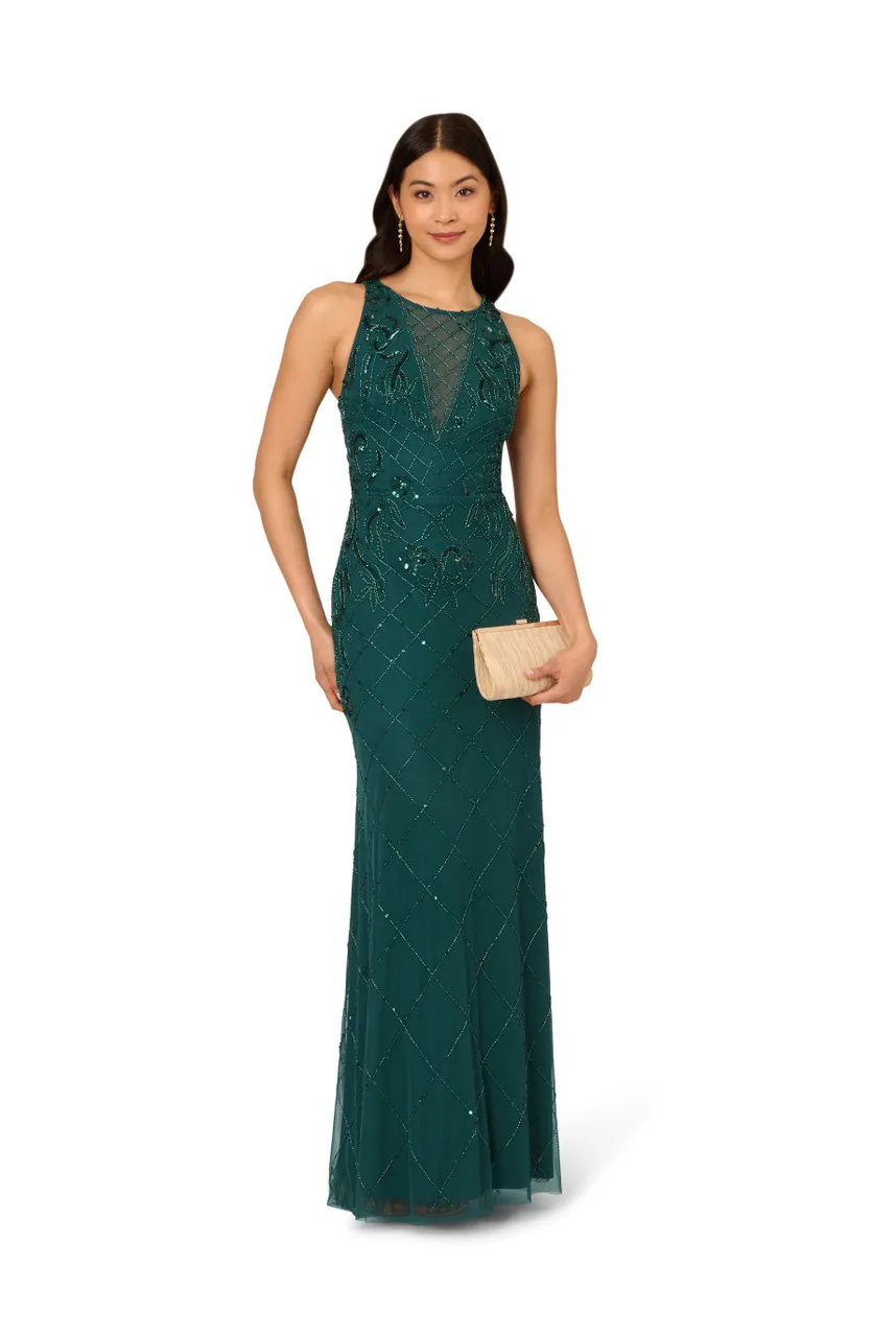 ADRIANNA PAPELL Bead halter long dress 
                         
                     
                