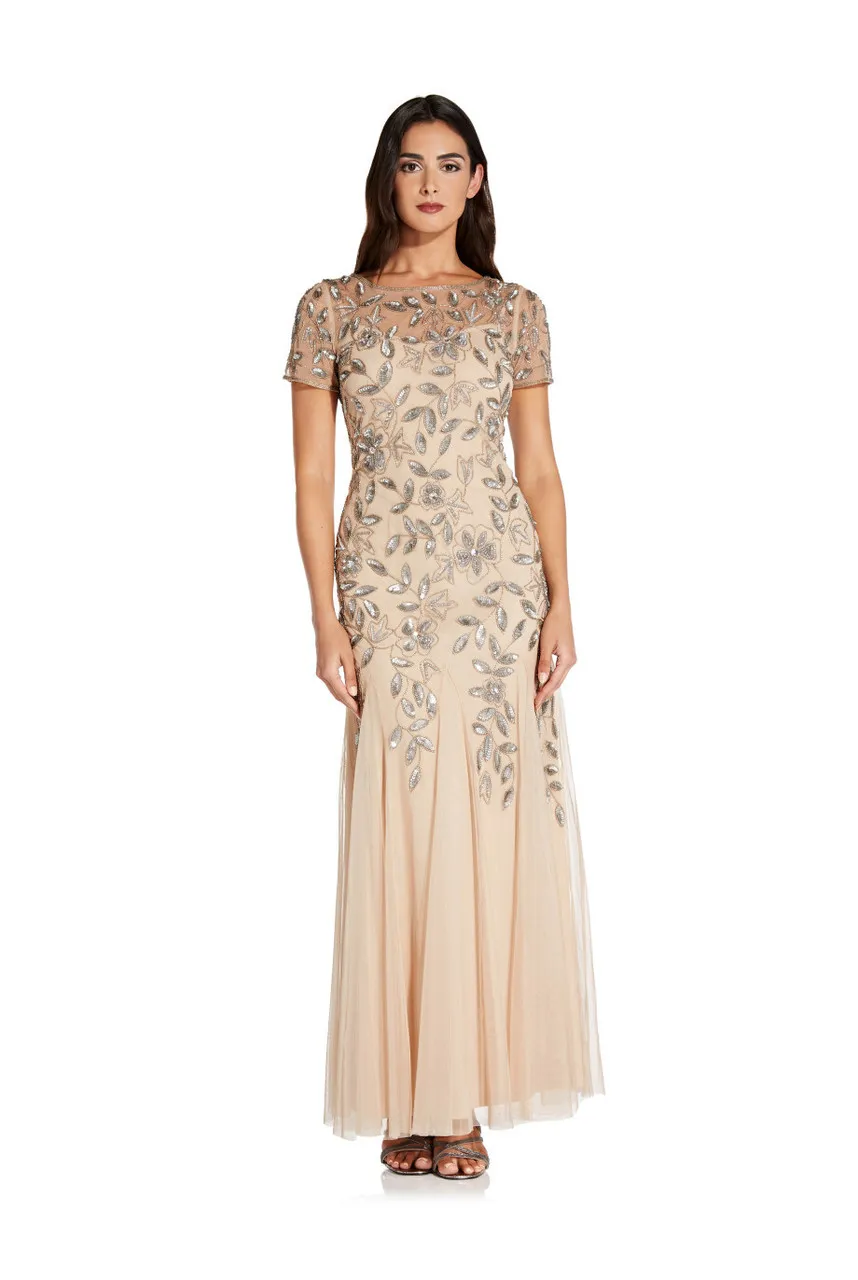 ADRIANNA PAPELL Bead long dress with godets 
                         
                     
                