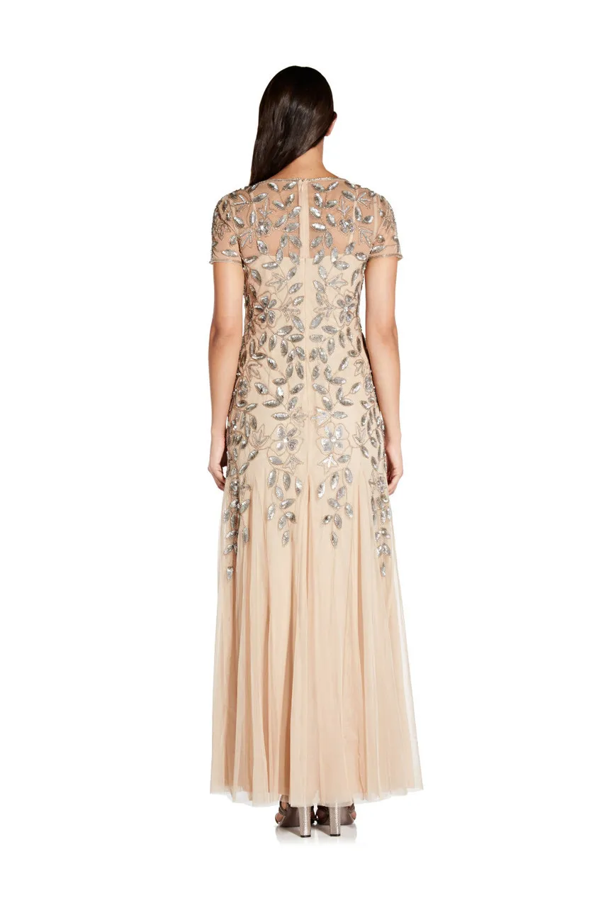 ADRIANNA PAPELL Bead long dress with godets 
                         
                     
                