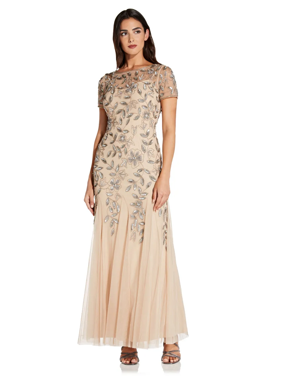 ADRIANNA PAPELL Bead long dress with godets 
                         
                     
                