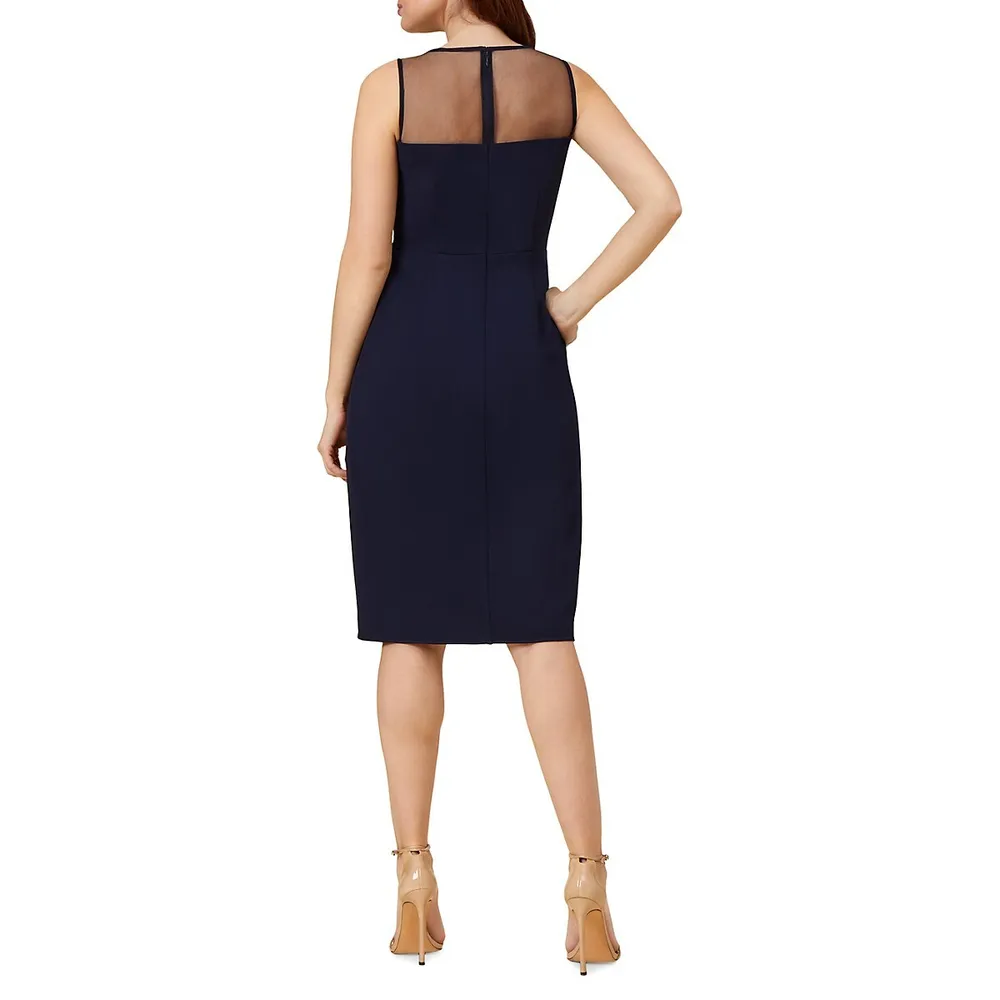 Adrianna Papell Draped Crepe Illusion Dress