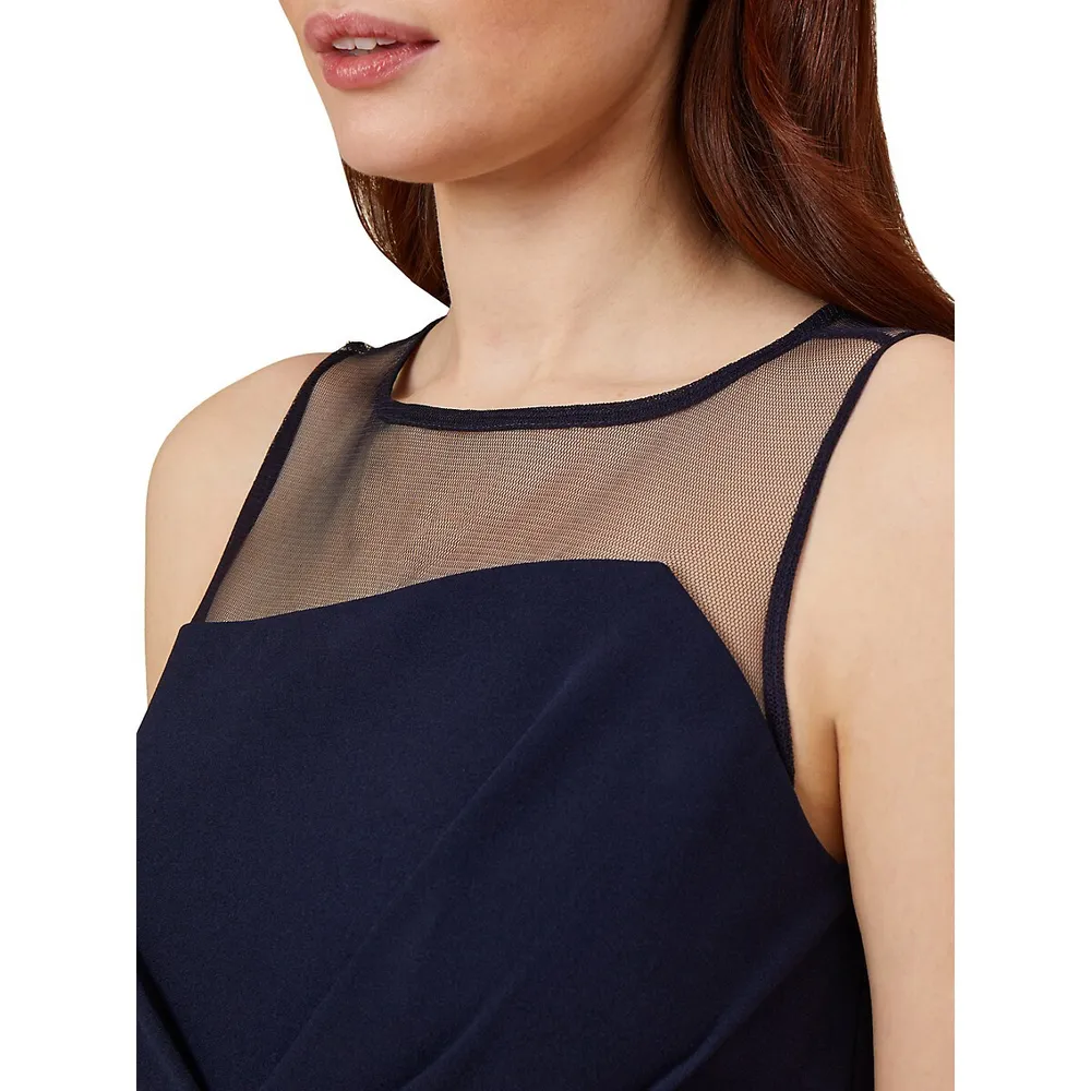 Adrianna Papell Draped Crepe Illusion Dress