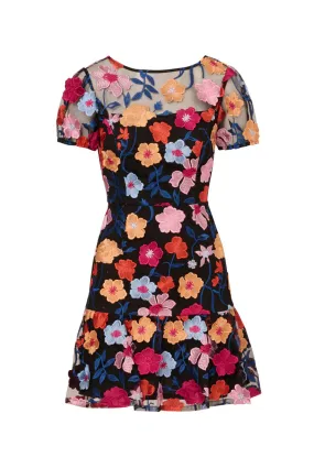 ADRIANNA PAPELL Embroidered flounce dress 
                         
                     
                