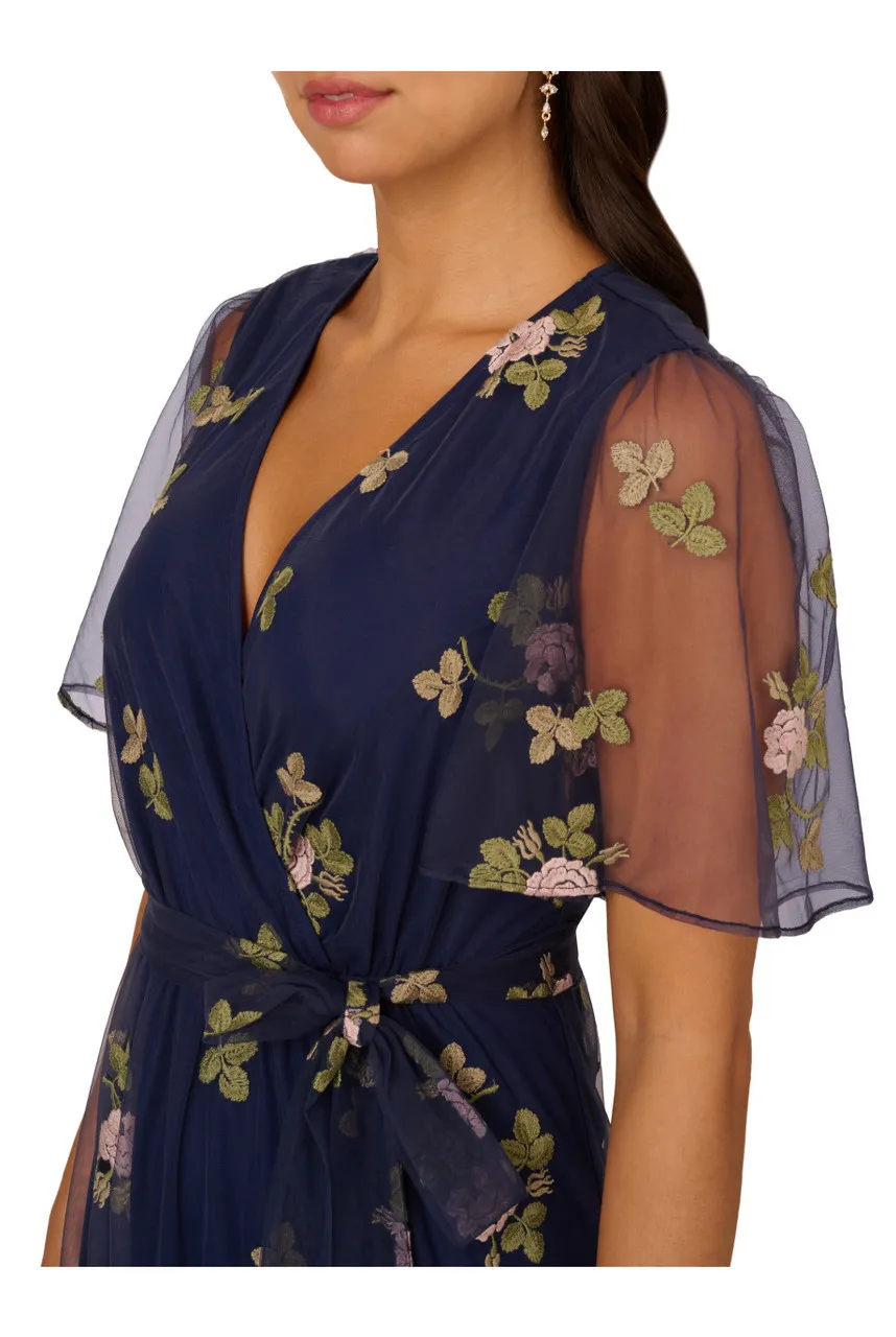 ADRIANNA PAPELL Embroidered flutter dress 
                         
                     
                