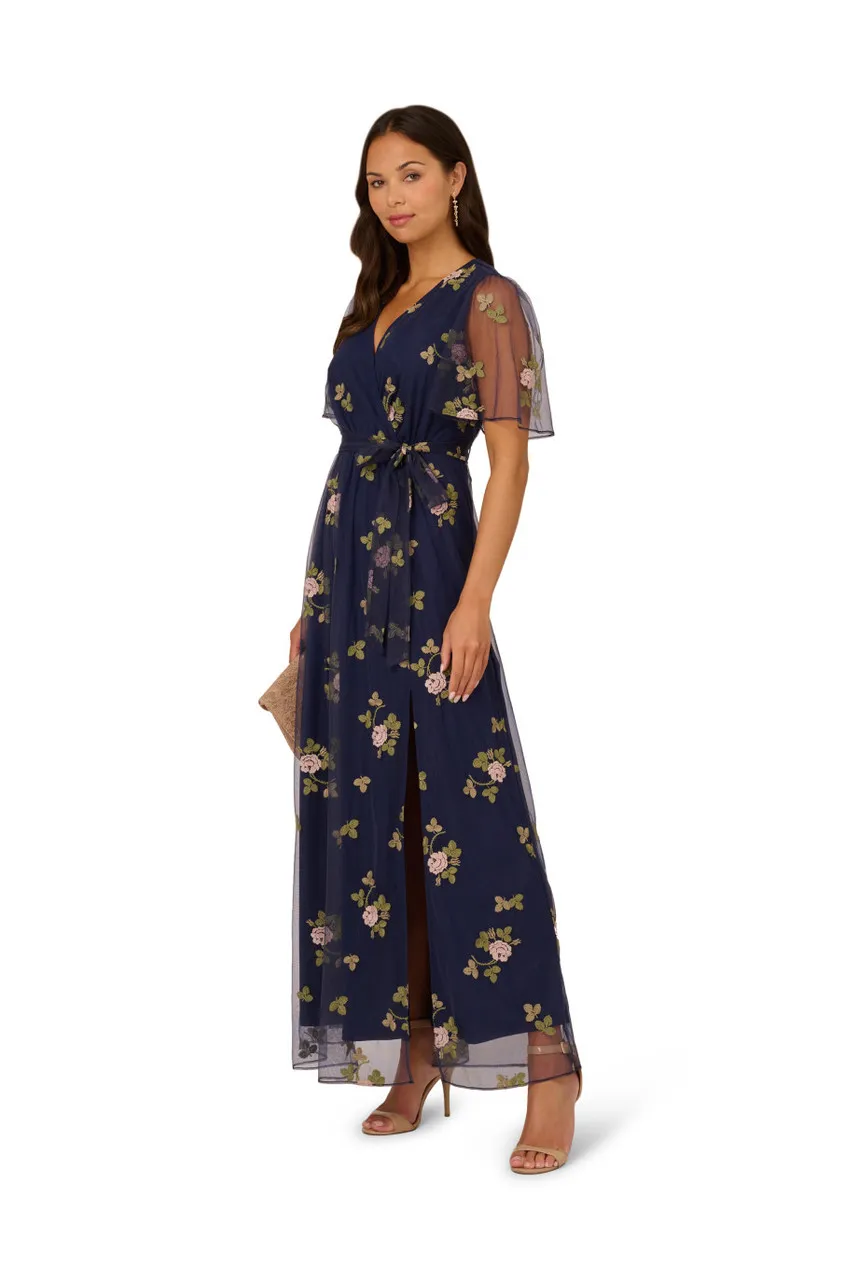 ADRIANNA PAPELL Embroidered flutter dress 
                         
                     
                