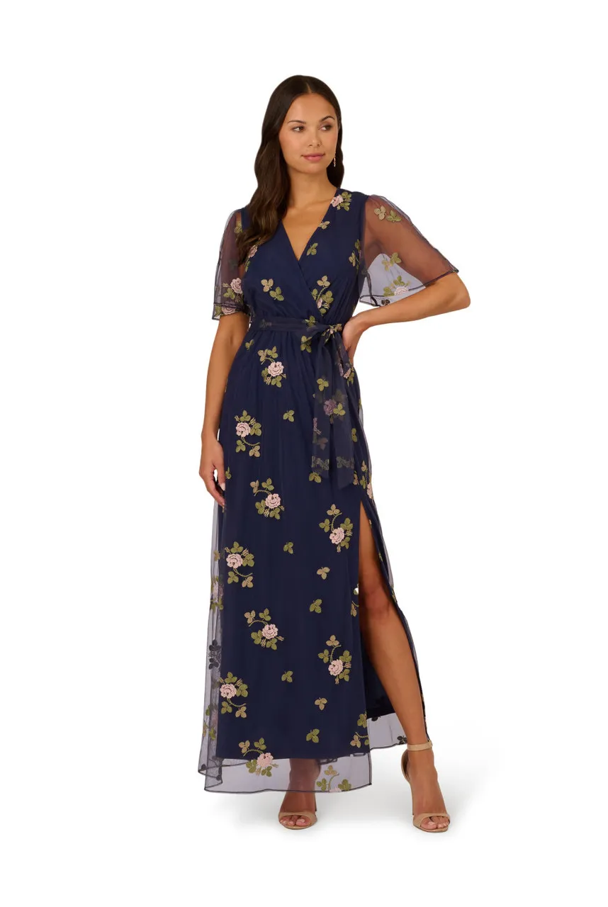 ADRIANNA PAPELL Embroidered flutter dress 
                         
                     
                