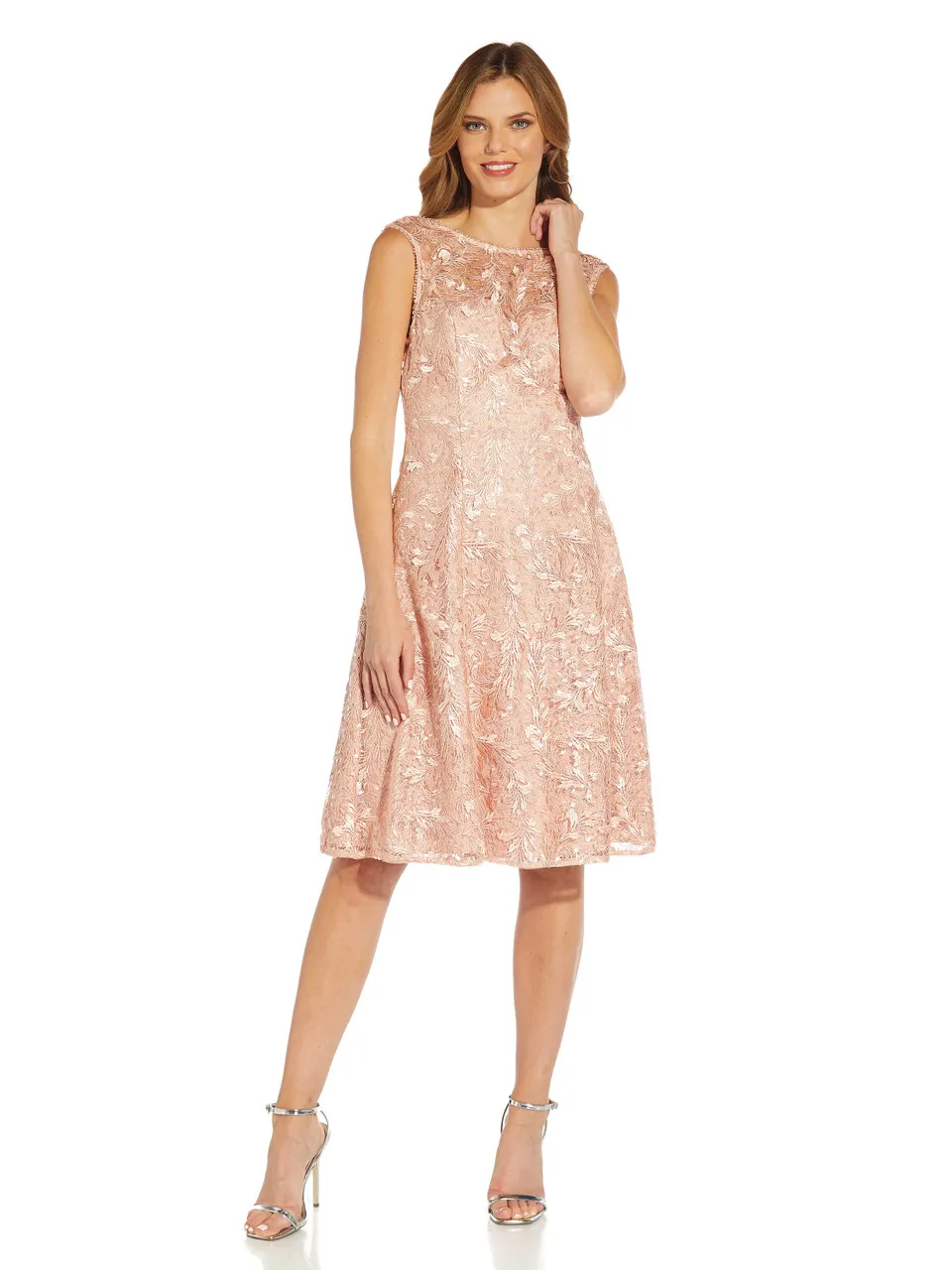 ADRIANNA PAPELL Embroidered midi cocktail dres 
                         
                     
                