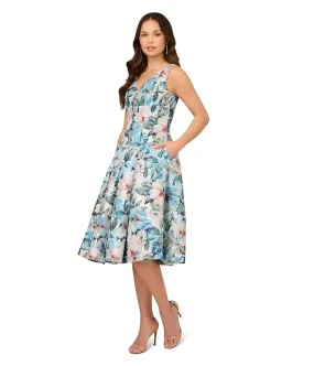 Adrianna Papell Floral Jacquard Midi Dress