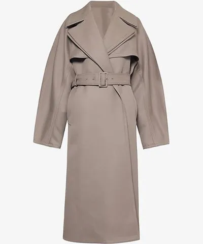 ALAÏA Womens Taupe Double-lapel wool-blend trench coat