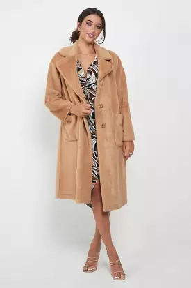 Angeleye Fluffy Soft Reversible Coat In Nude Brown