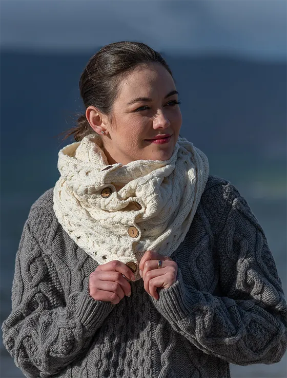 Aran‎ Snood Scarf with Buttons