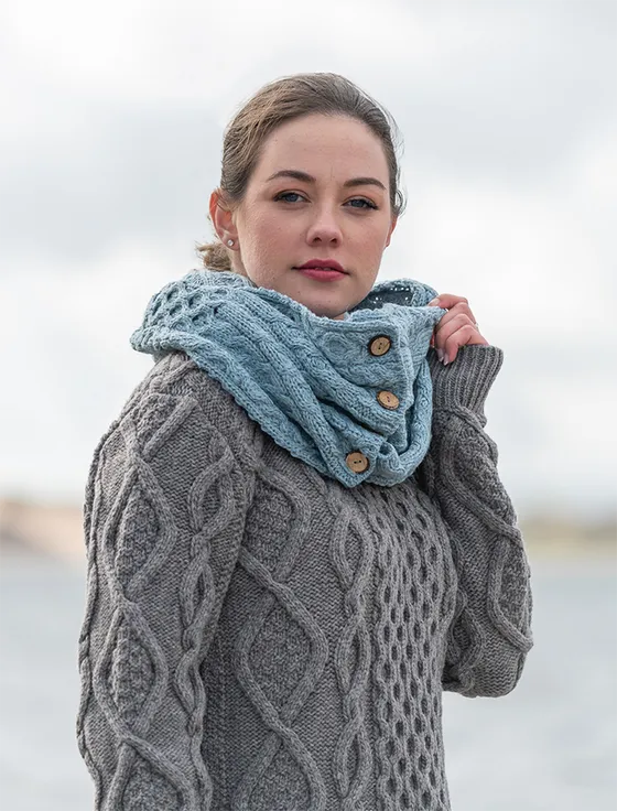 Aran‎ Snood Scarf with Buttons