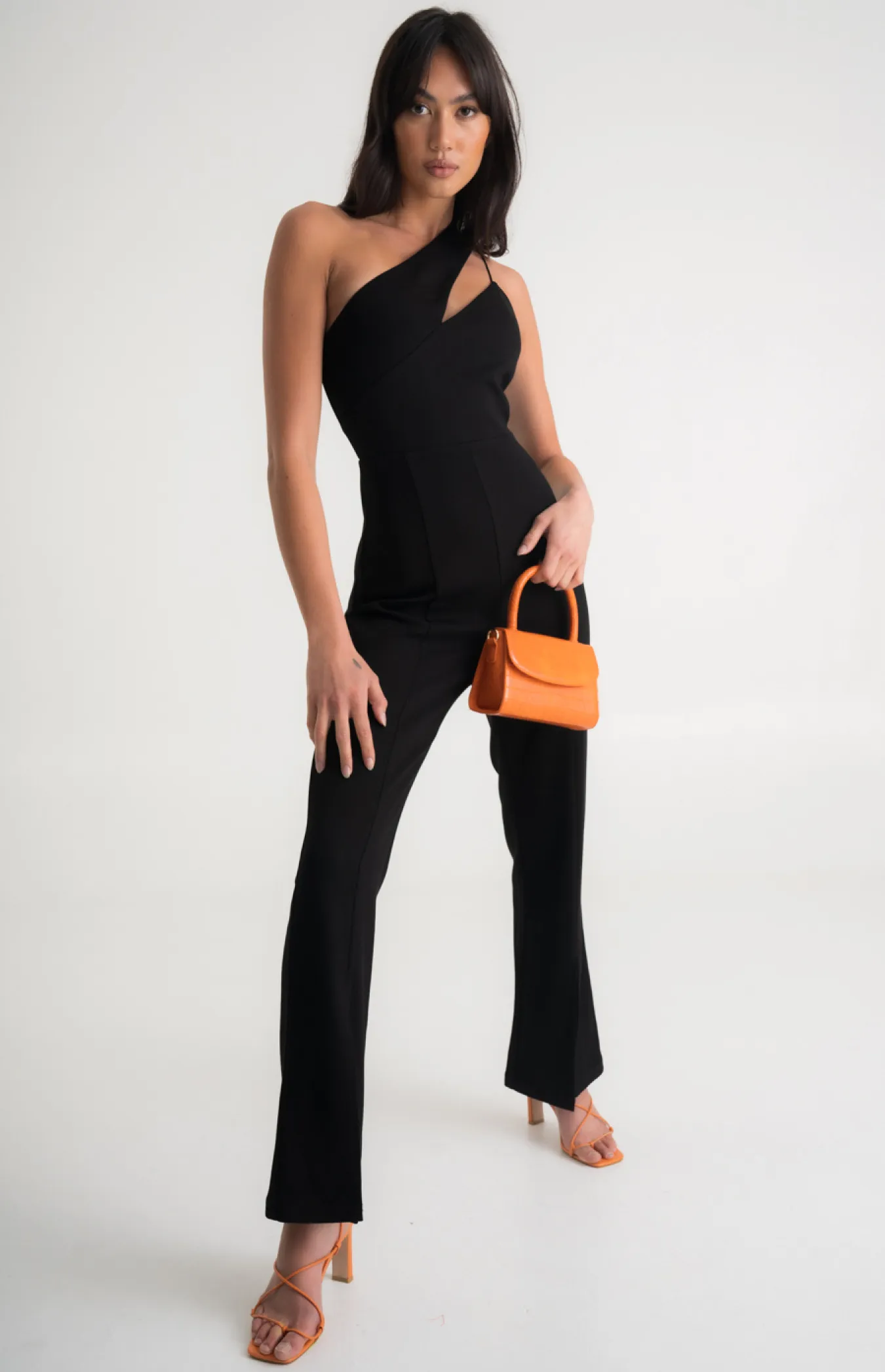 Asymmetric Neckline Flared Pants Jumpsuit (WJP221A)