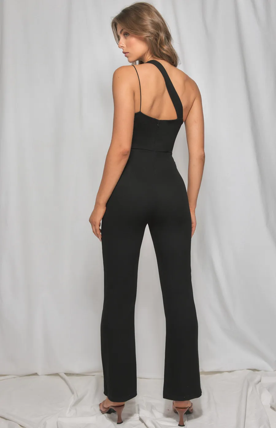 Asymmetric Neckline Flared Pants Jumpsuit (WJP221A)