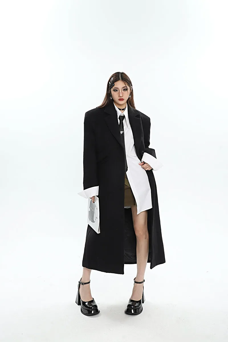 Aylin Solid Color Long Sleeve Button Up Long Coat