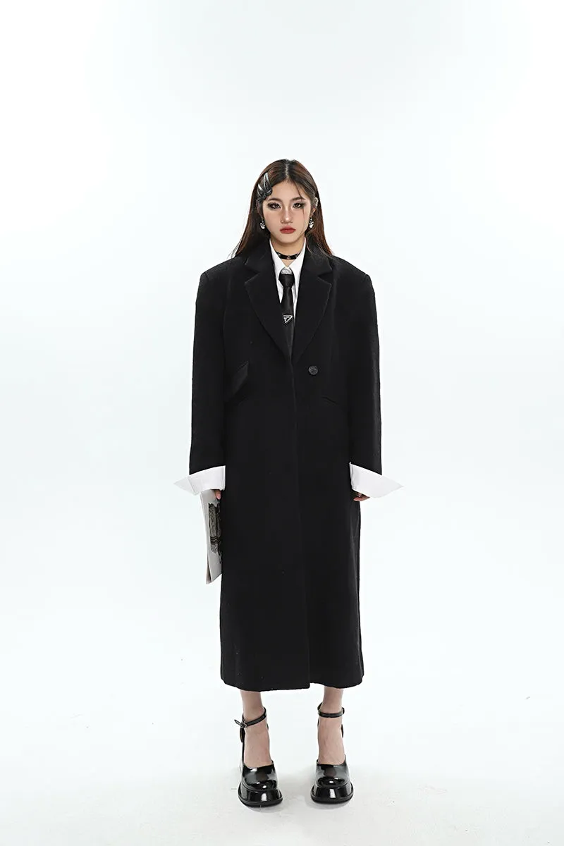 Aylin Solid Color Long Sleeve Button Up Long Coat