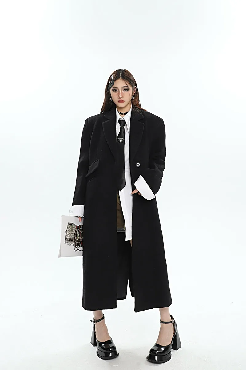 Aylin Solid Color Long Sleeve Button Up Long Coat