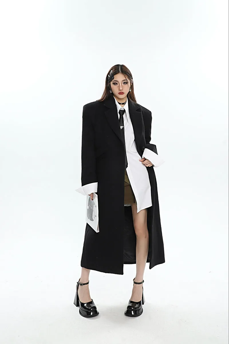 Aylin Solid Color Long Sleeve Button Up Long Coat