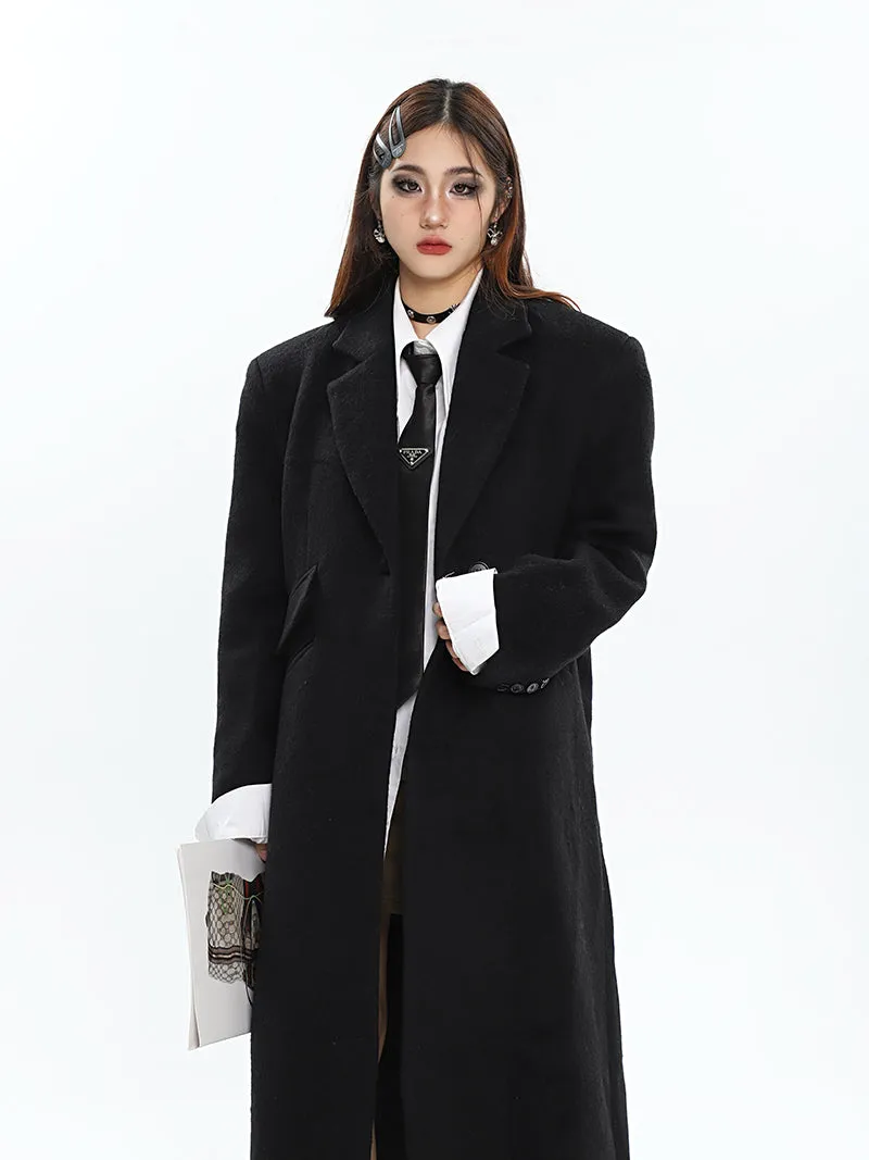 Aylin Solid Color Long Sleeve Button Up Long Coat