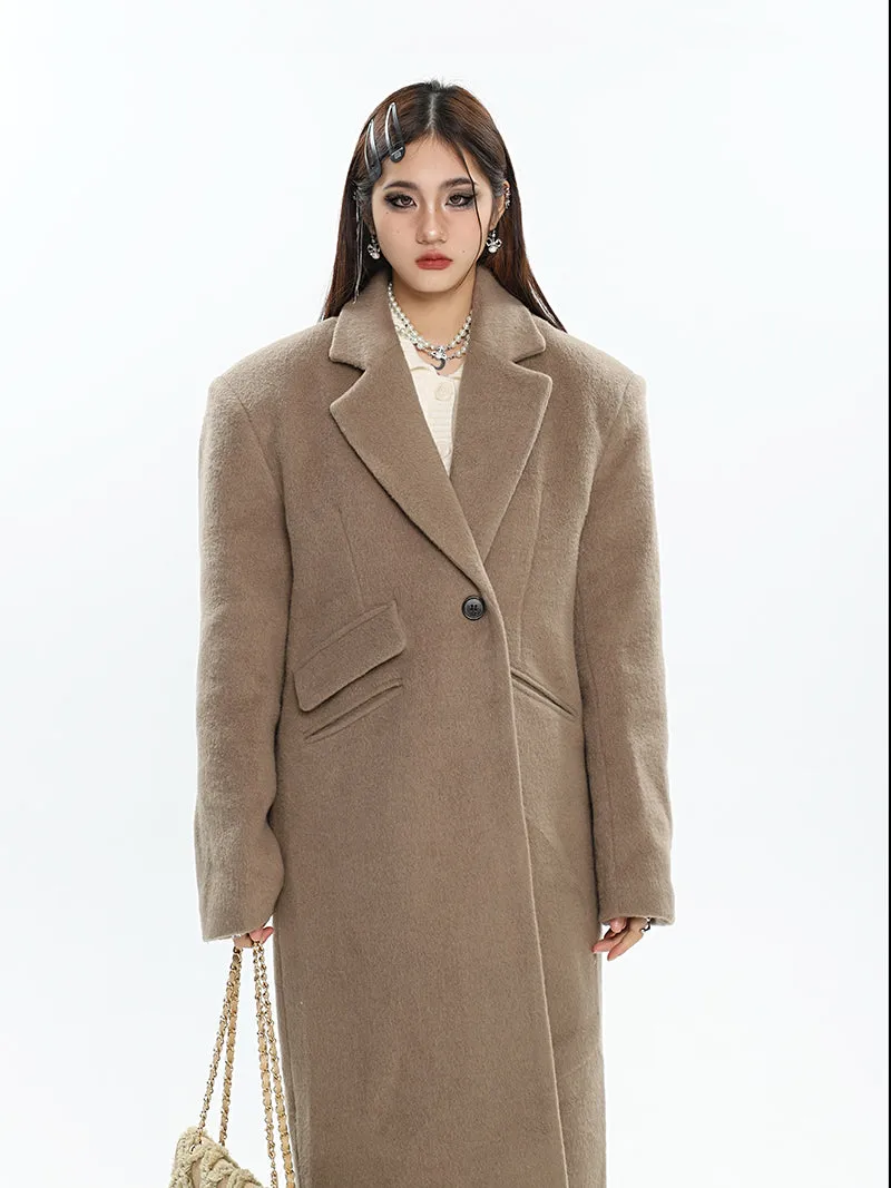 Aylin Solid Color Long Sleeve Button Up Long Coat