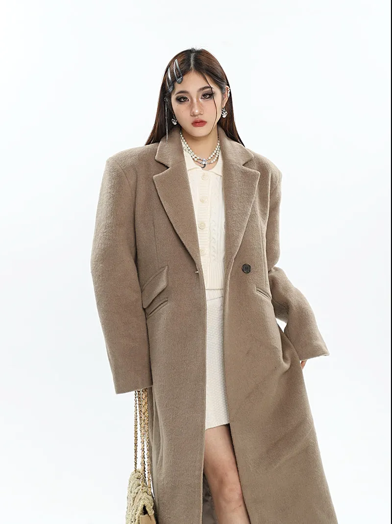 Aylin Solid Color Long Sleeve Button Up Long Coat