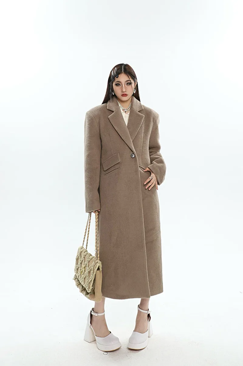 Aylin Solid Color Long Sleeve Button Up Long Coat