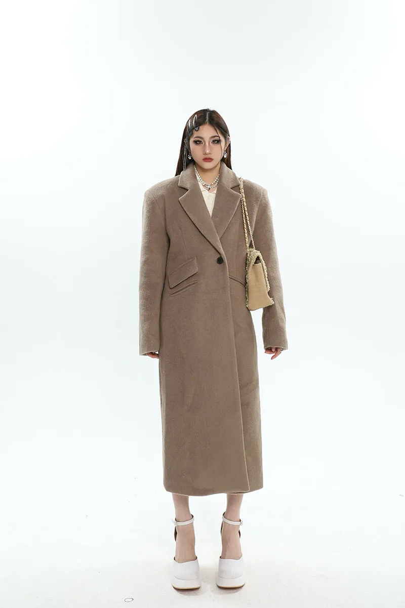 Aylin Solid Color Long Sleeve Button Up Long Coat