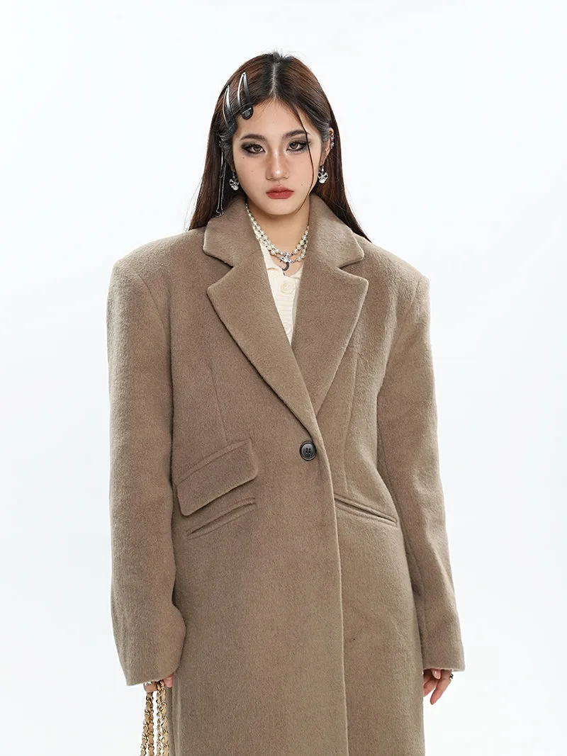 Aylin Solid Color Long Sleeve Button Up Long Coat