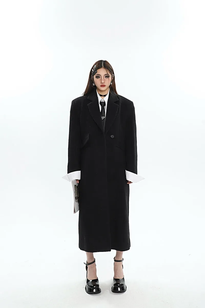 Aylin Solid Color Long Sleeve Button Up Long Coat