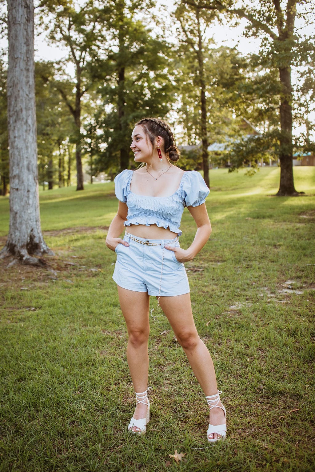 Baby Blue Set High Waist Shorts