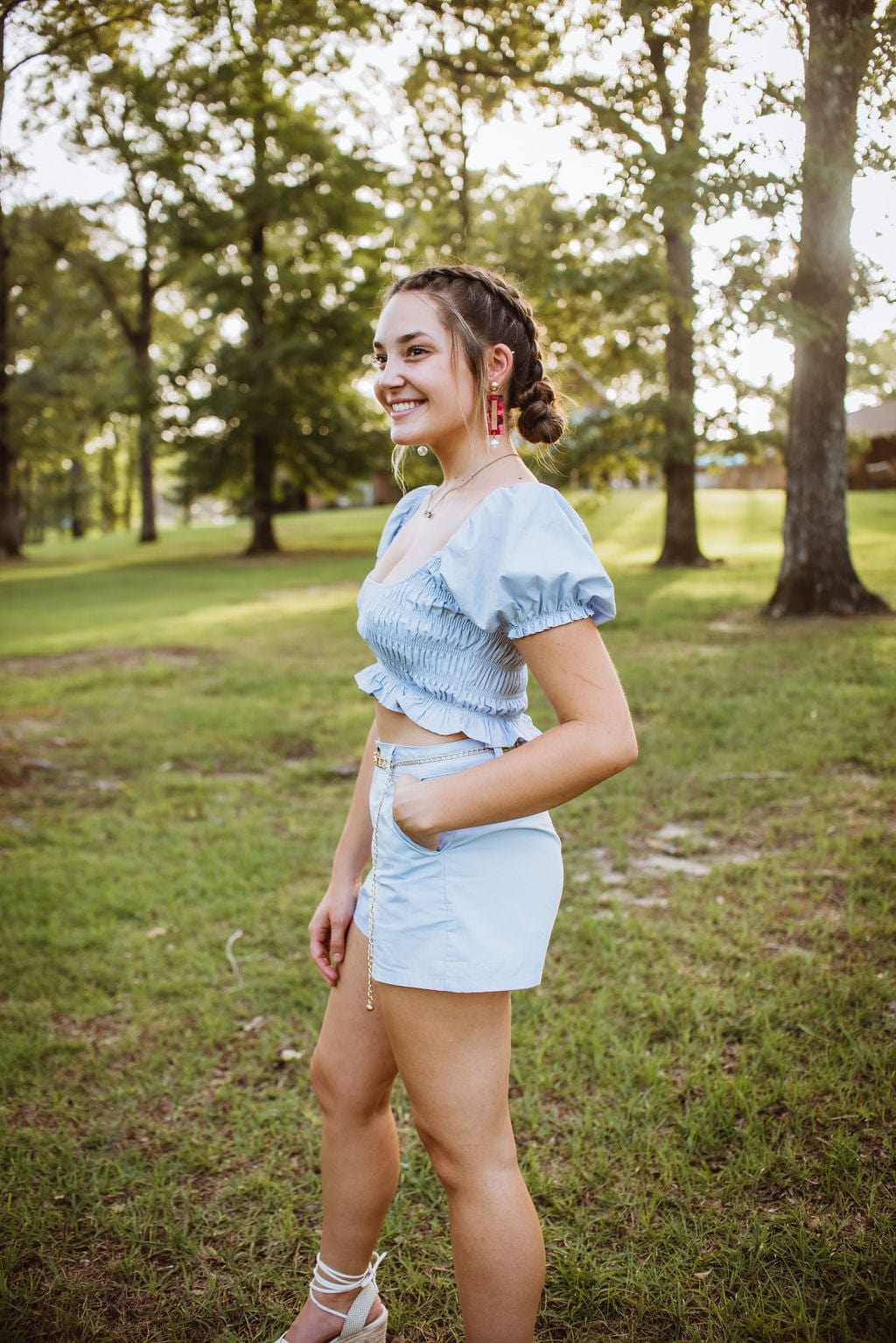 Baby Blue Set High Waist Shorts