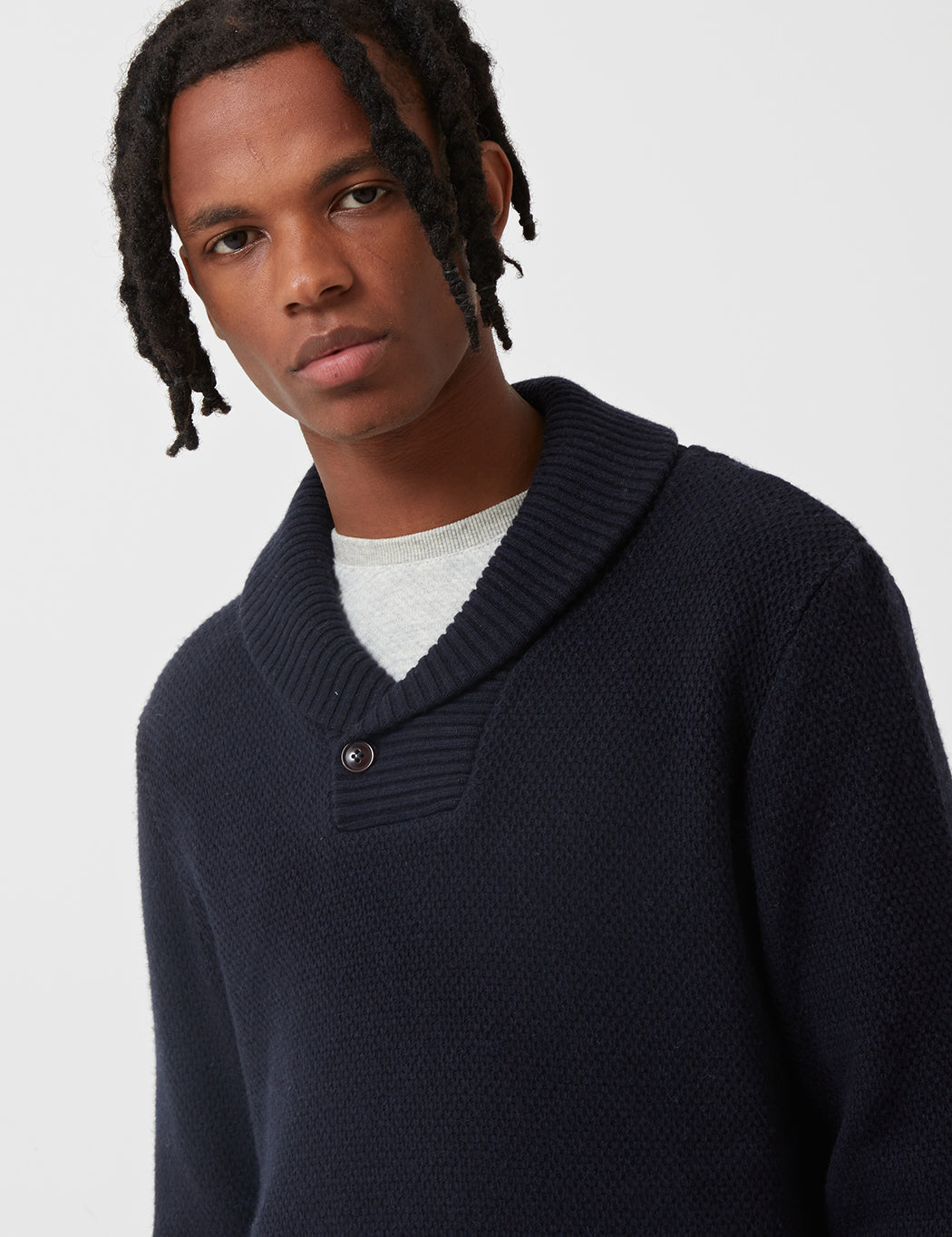 Barbour Honeycomb Shawl Neck Knit - Dark Navy Blue