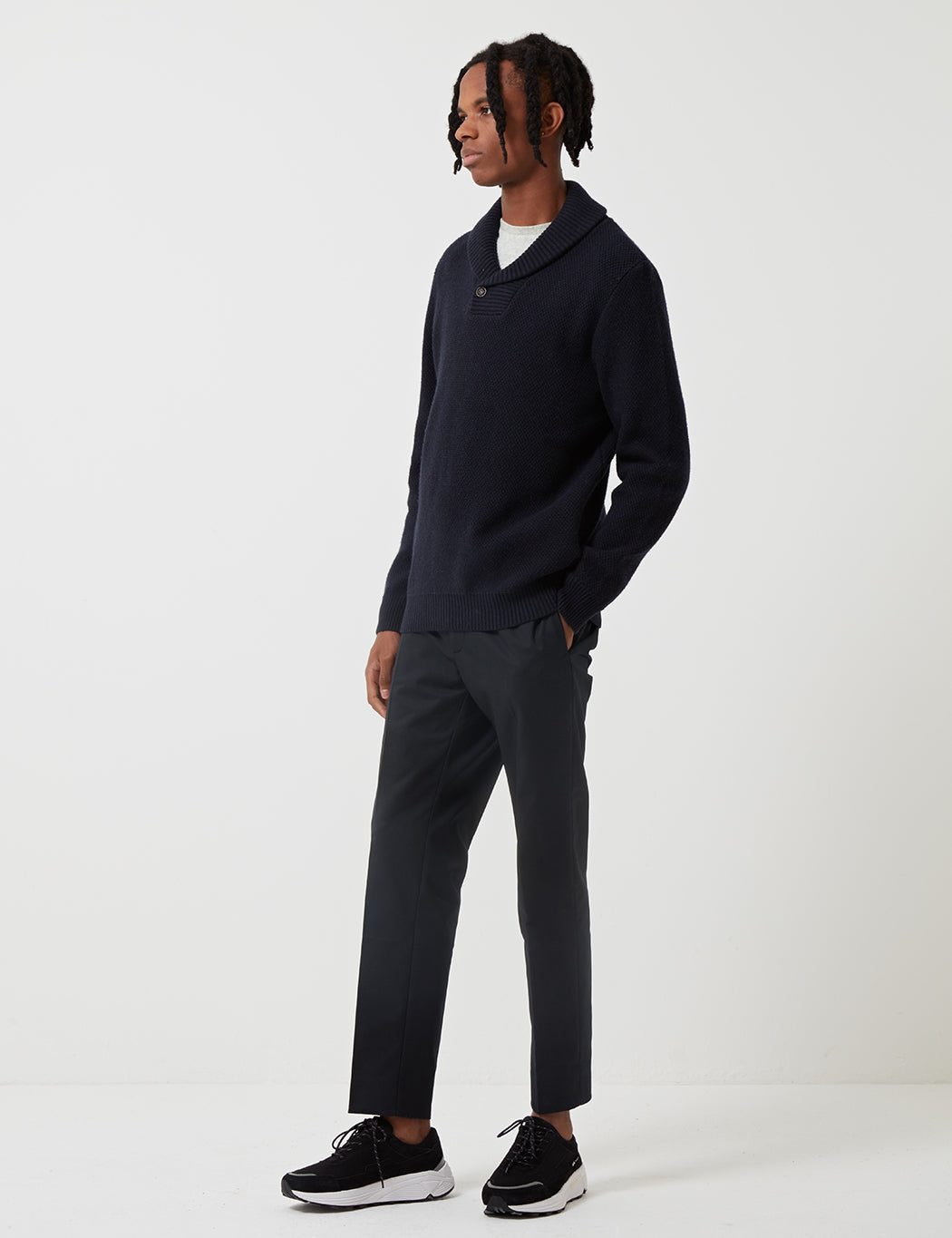 Barbour Honeycomb Shawl Neck Knit - Dark Navy Blue