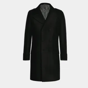 Black Long Double Breasted Coat with epaulettes