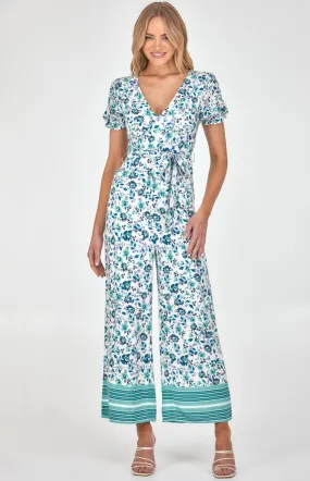 Boho Placement Print V Neckline Bubble Sleeve Jumpsuit (SJP489A)