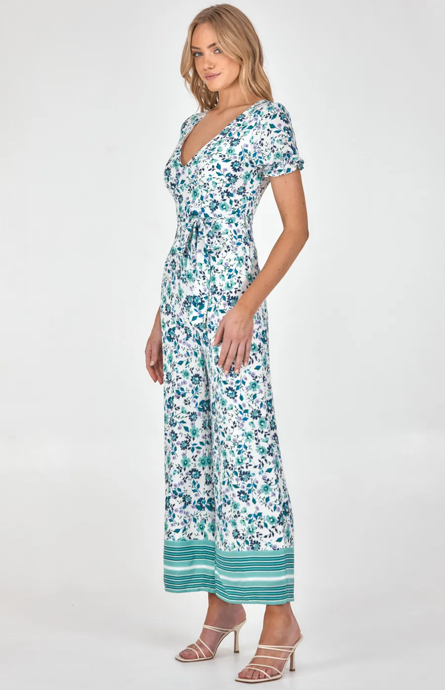 Boho Placement Print V Neckline Bubble Sleeve Jumpsuit (SJP489A)