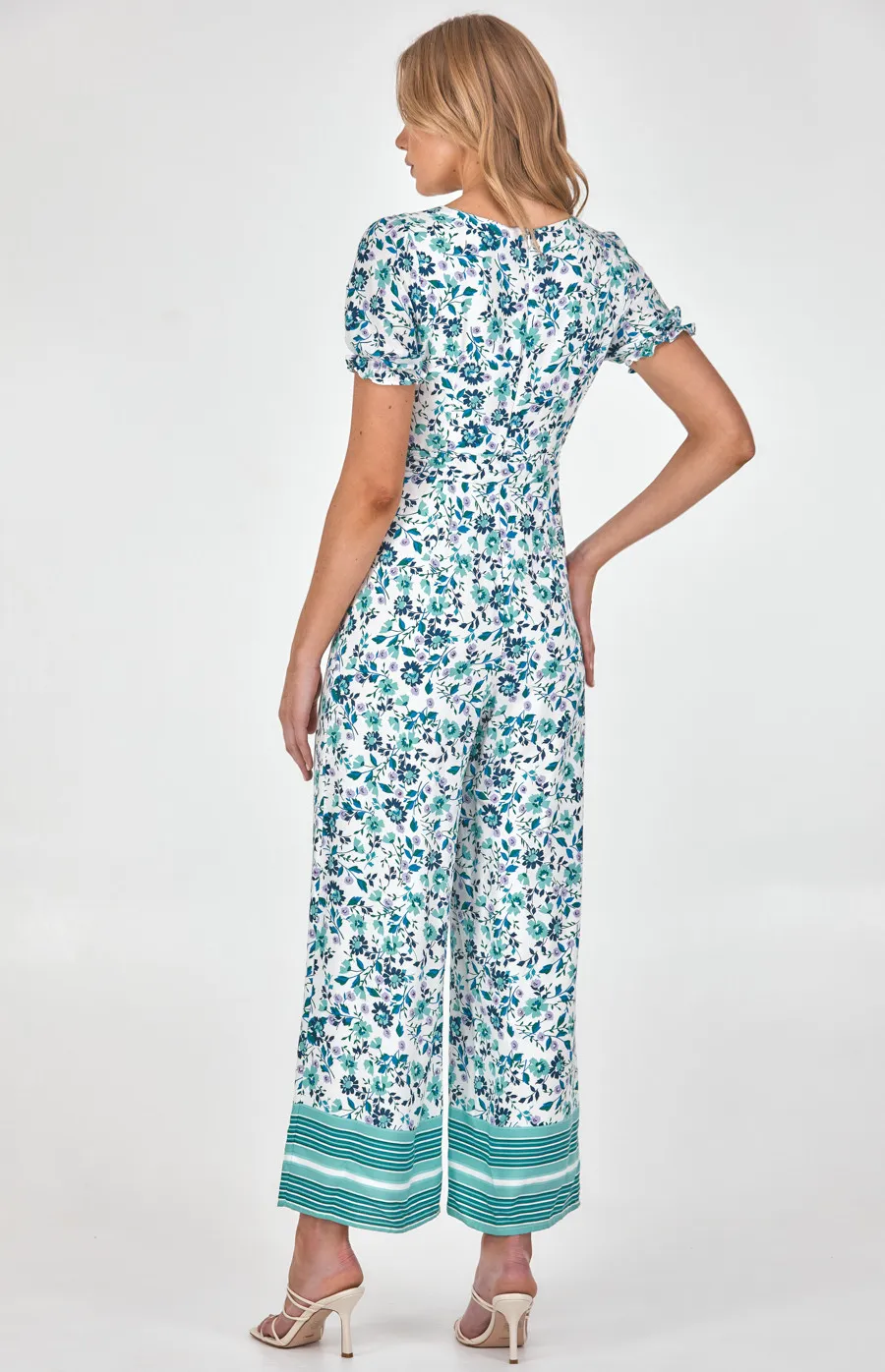 Boho Placement Print V Neckline Bubble Sleeve Jumpsuit (SJP489A)