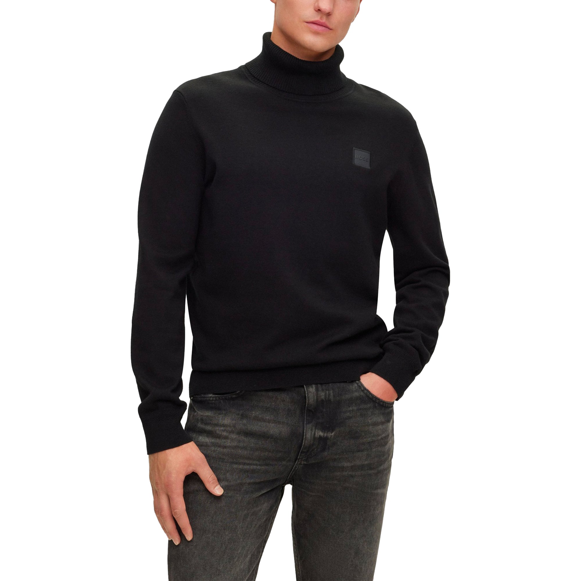 Boss Akiro Cotton Roll Neck Knit - Black