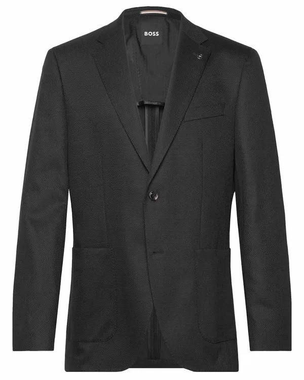 BOSS BLACK Boss 'H-Janson' Single Breasted Jacket in Micro Patterned Fabric - Black