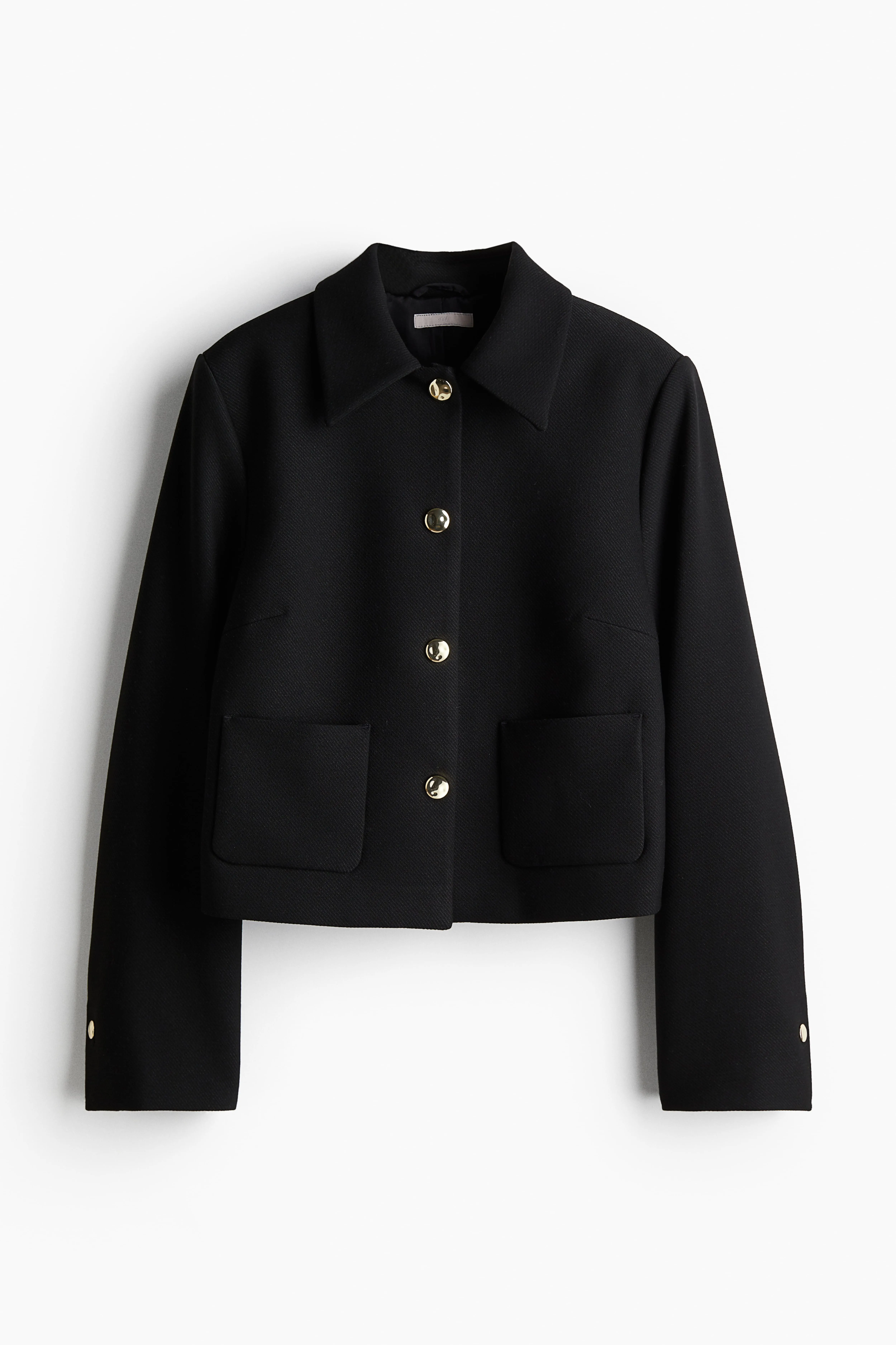 Button-detail jacket - Long sleeve - Short - Black - Ladies | H&M GB