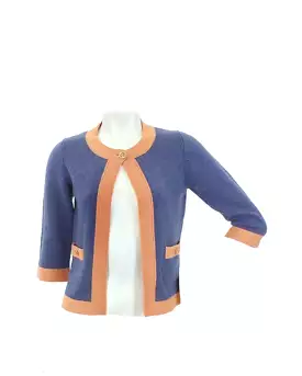 Chanel 07P 2007 Spring Dusty Blue Peach Trim Cashmere Cardigan Sweater FR 38 US 4