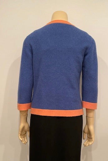 Chanel 07P 2007 Spring Dusty Blue Peach Trim Cashmere Cardigan Sweater FR 38 US 4