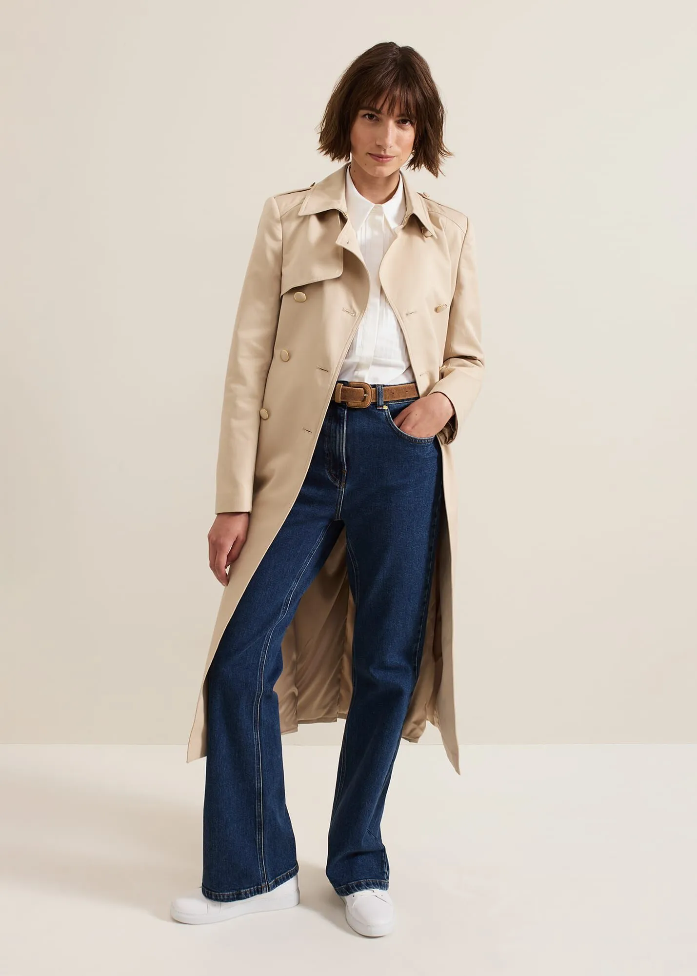 Cheryl Camel Long Fitted Trench Coat