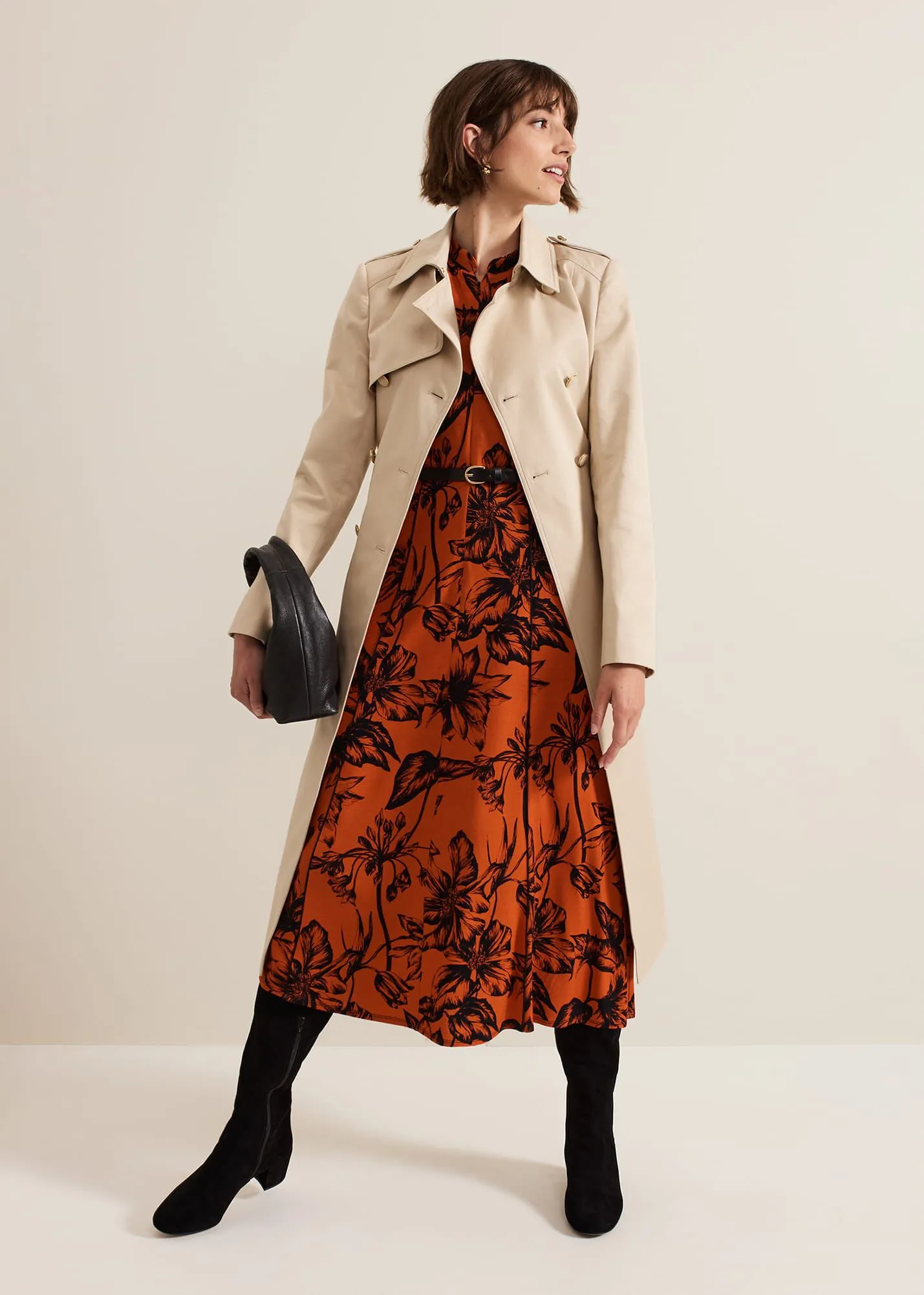 Cheryl Camel Long Fitted Trench Coat