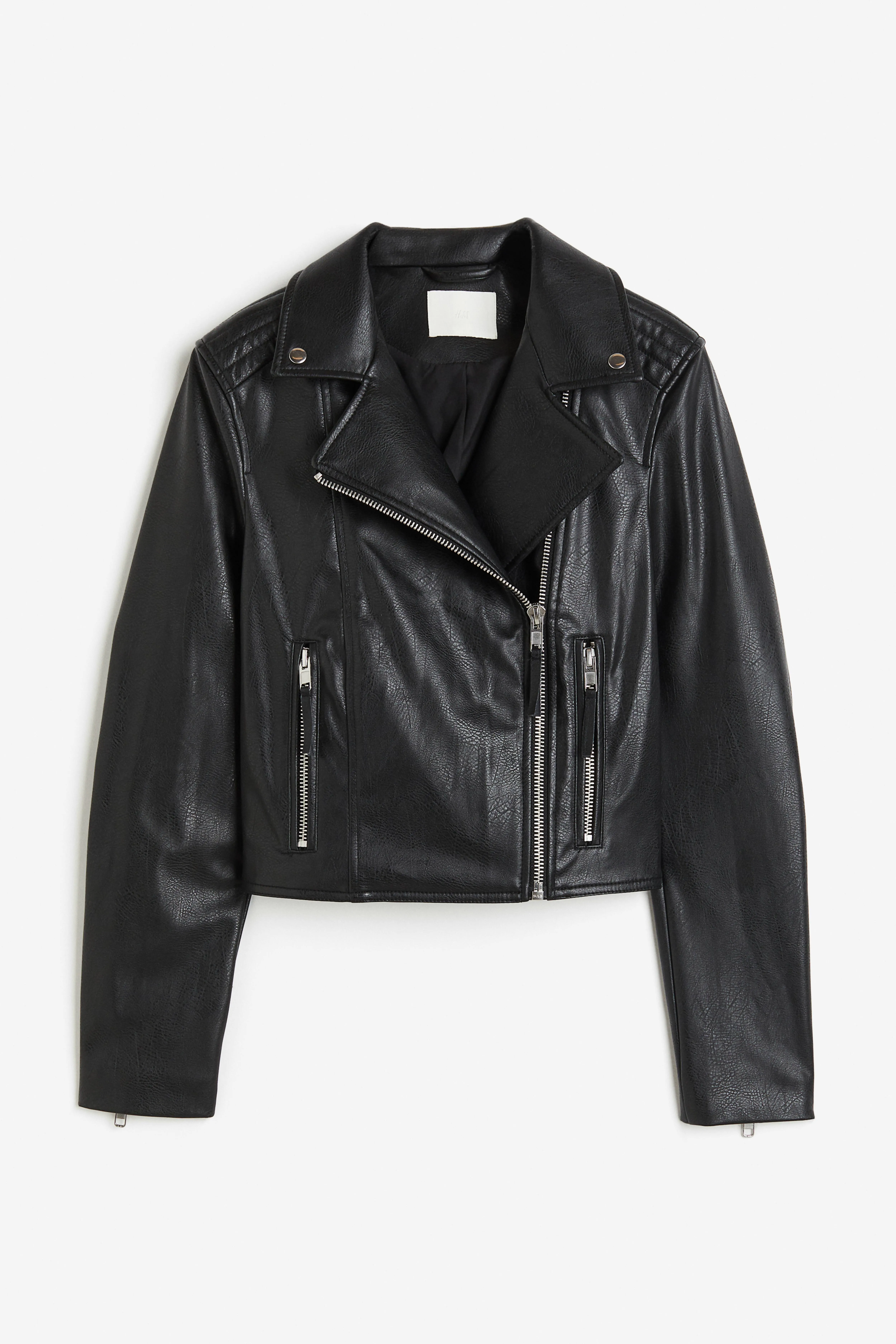 Coated biker jacket - Long sleeve - Short - Black - Ladies | H&M GB