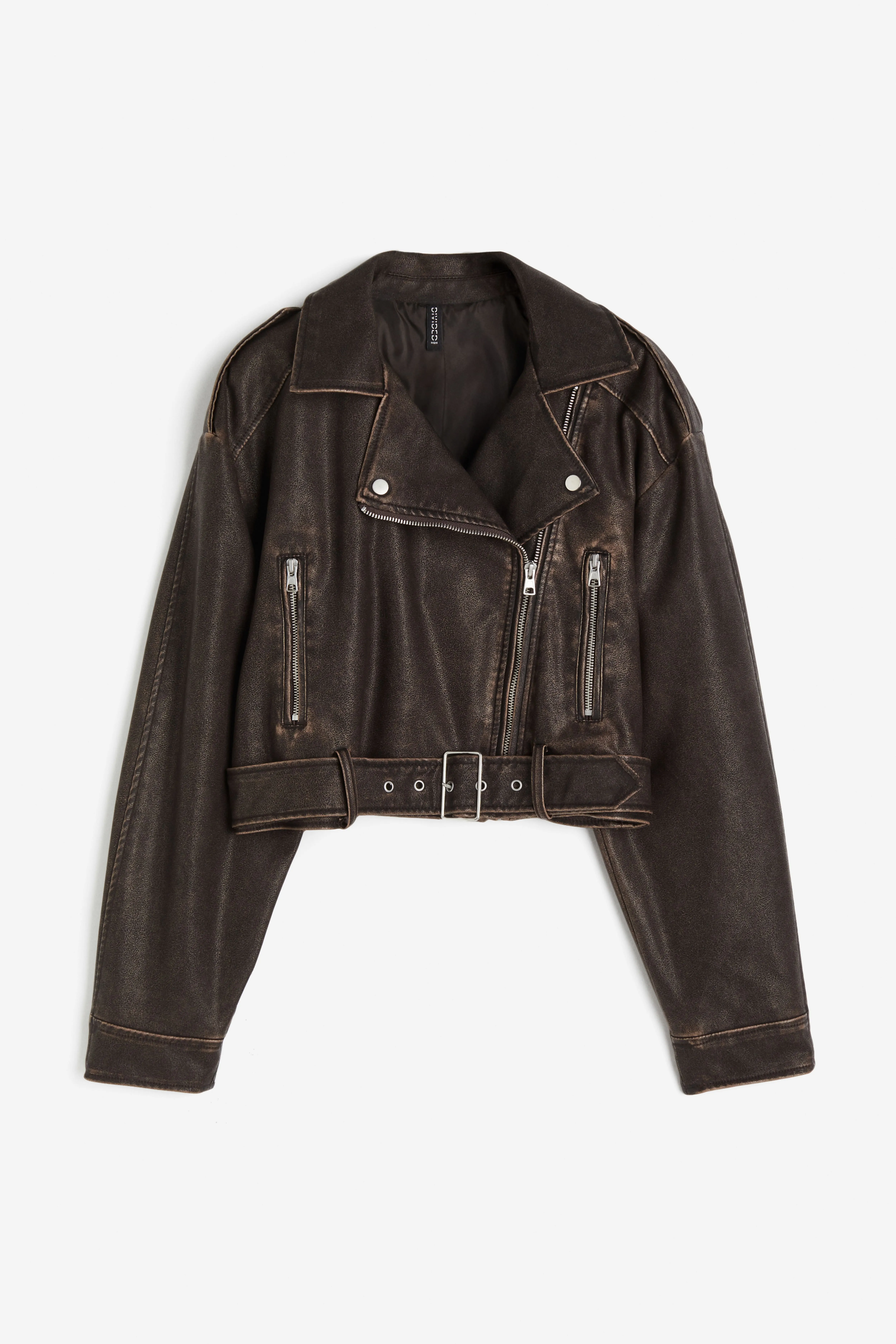 Coated biker jacket - Long sleeve - Short - Dark brown - Ladies | H&M GB