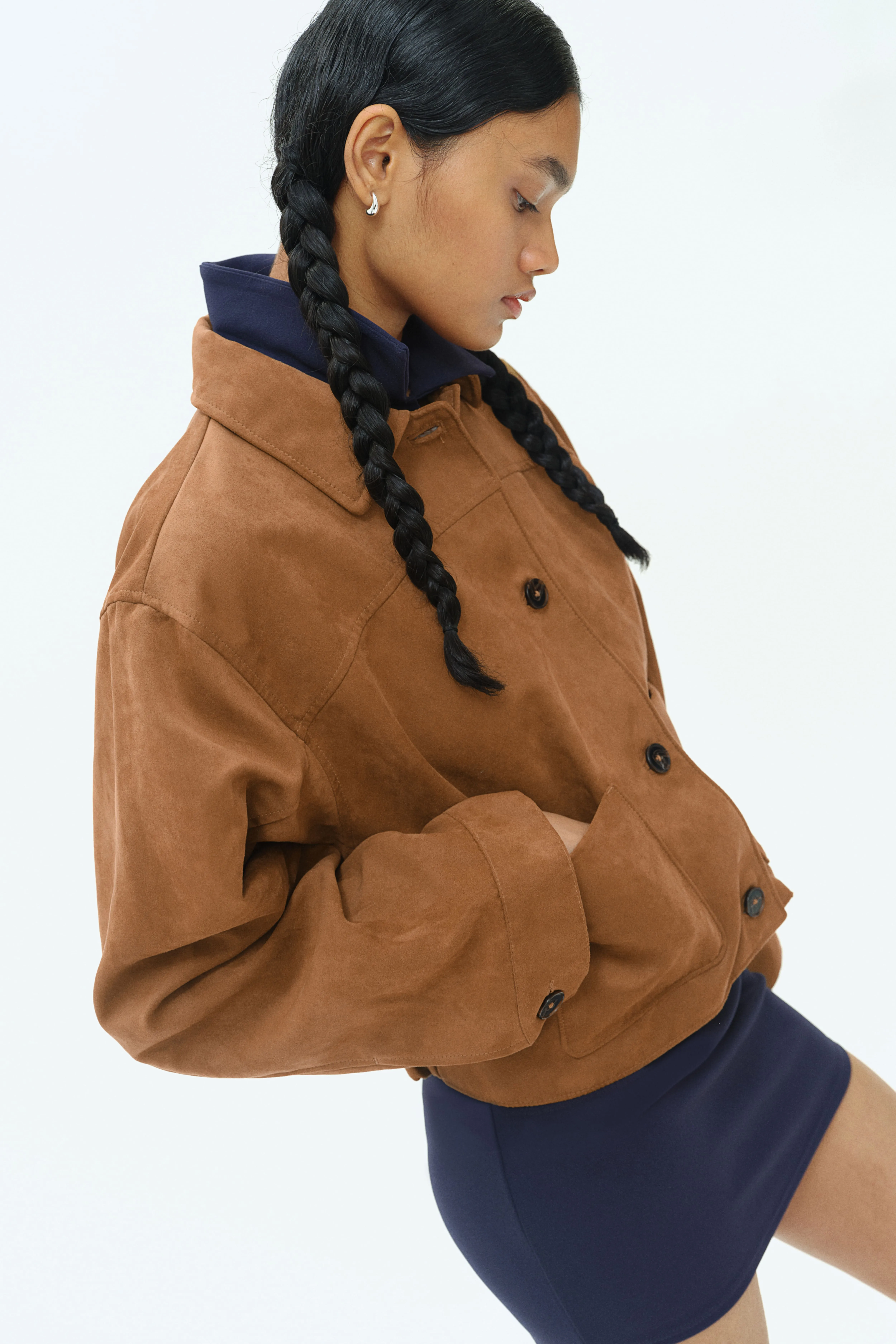 Collared jacket - Long sleeve - Short - Brown - Ladies | H&M GB