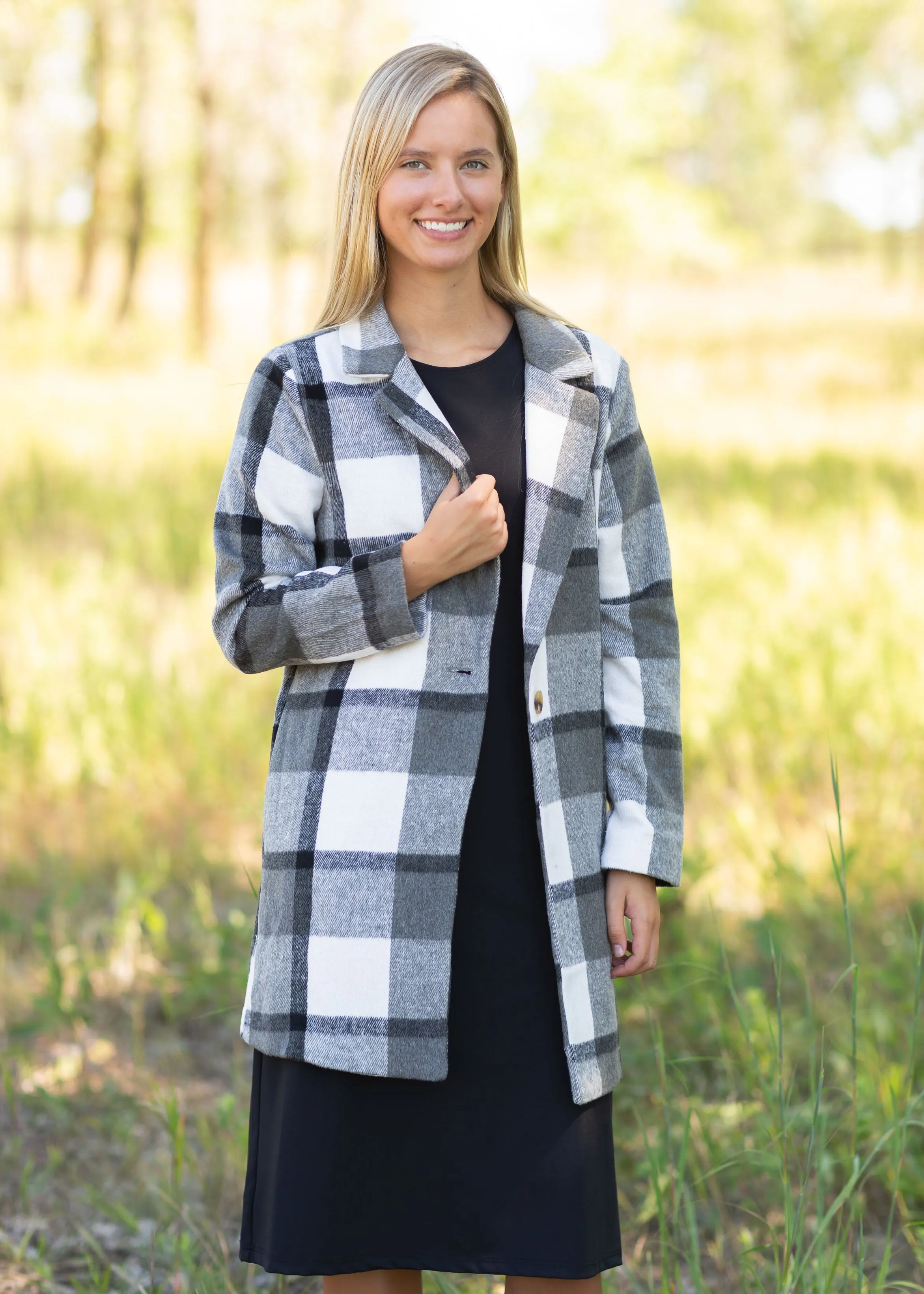 Collared Long Sleeve Plaid Coat - FINAL SALE